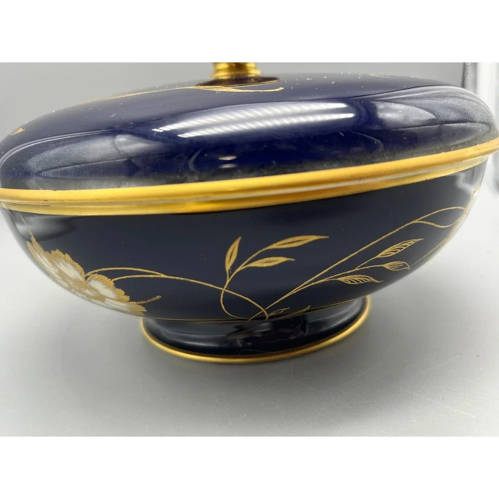Mid Century Rosenthal Winifred Cobalt Gilded floral Lidded Dish Selb Germany 40s